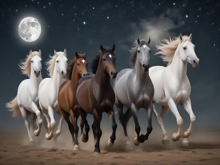 7 Horses Painting with Moon Benefits